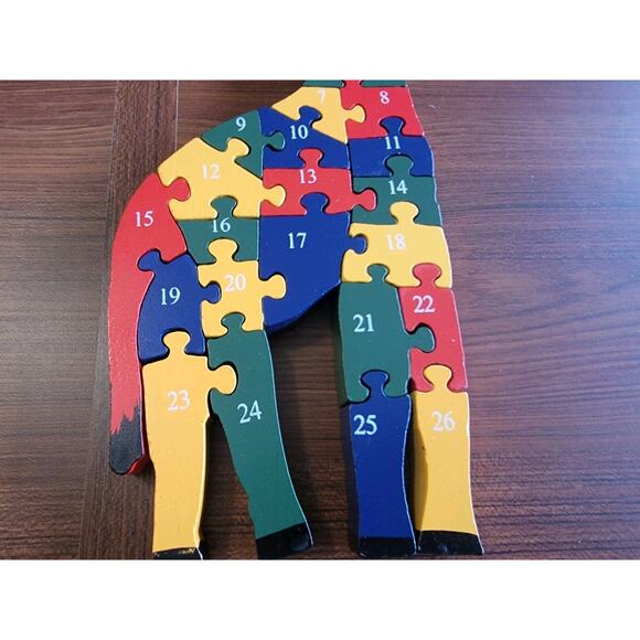 Vintage Wooden Giraffe Alphabet Puzzle 17in Tall Hand Painted Educational Toy - Picture 10 of 11